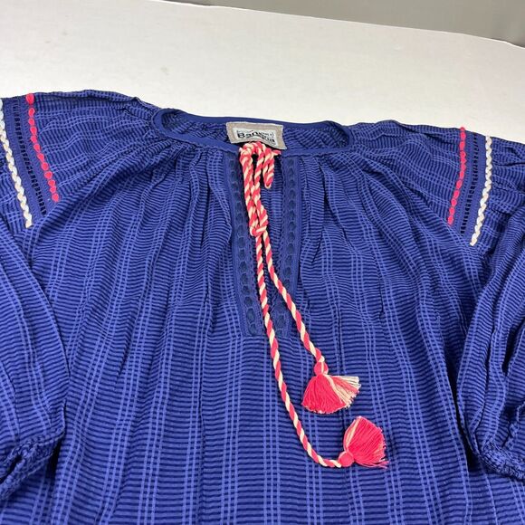 Anthropologie Conditions Apply Dress Small Blue Peasant Boho Tassel Sleeve Tunic - Picture 3 of 13